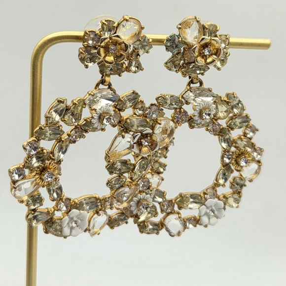 J. Crew Floral Crystal Wreath Statement Earrings – Antiqued Gold-Tone - Picture 3 of 16